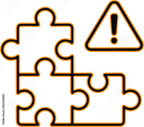Puzzle pieces with a warning sign indicating a problem