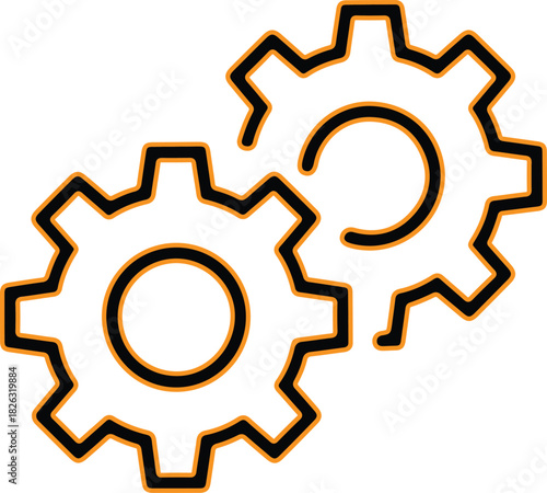 Two interlocking gears in a simple line art illustration