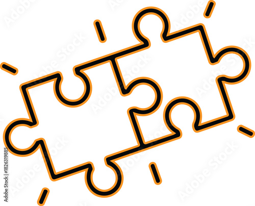 Two puzzle pieces connecting with bright sparks of light