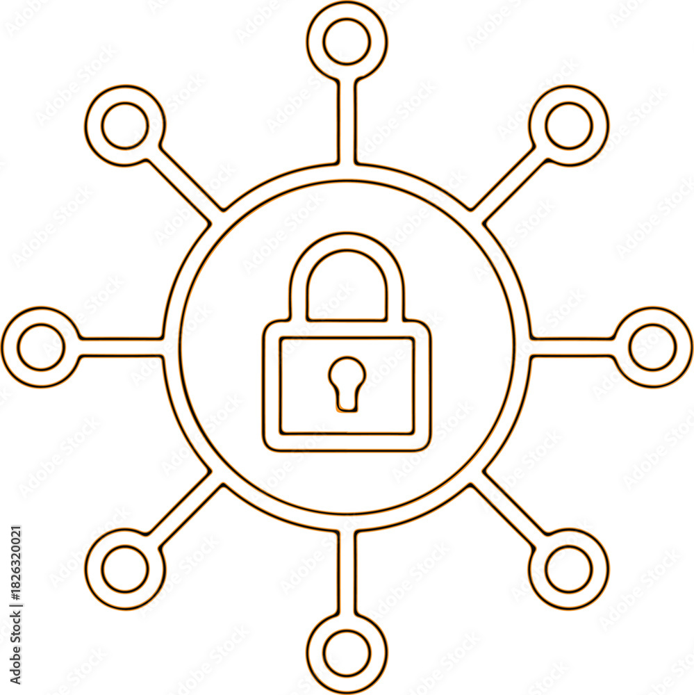 Fototapeta premium Digital network security lock icon connected nodes