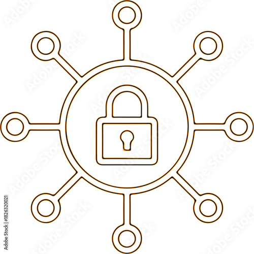 Digital network security lock icon connected nodes