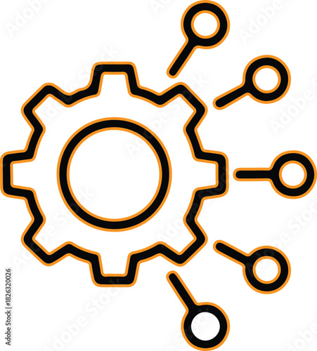 Abstract gear with connected nodes symbolizing technology and data