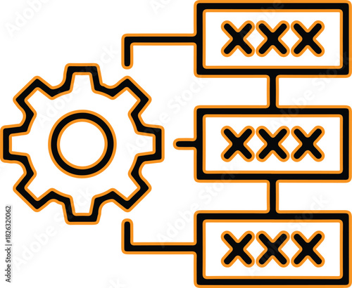 Gear and interconnected data blocks symbolizing process