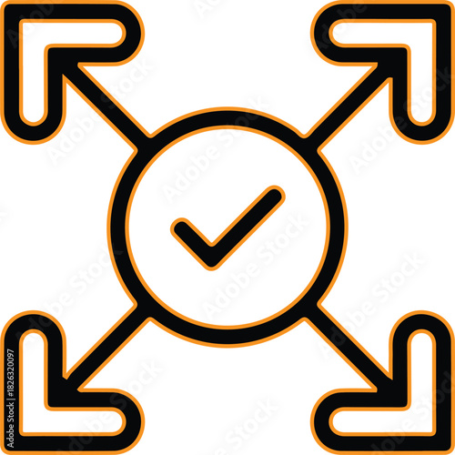 Confirmation of expansion and growth with arrows and checkmark