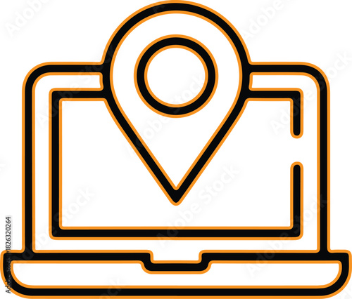 Laptop with a location pin icon on screen