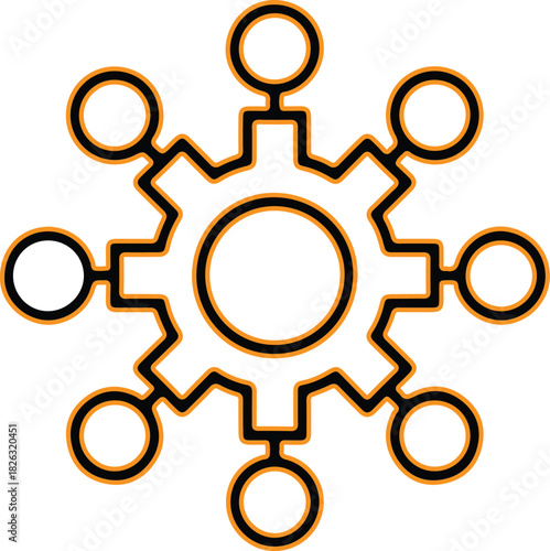 Central gear connecting multiple outward circles network