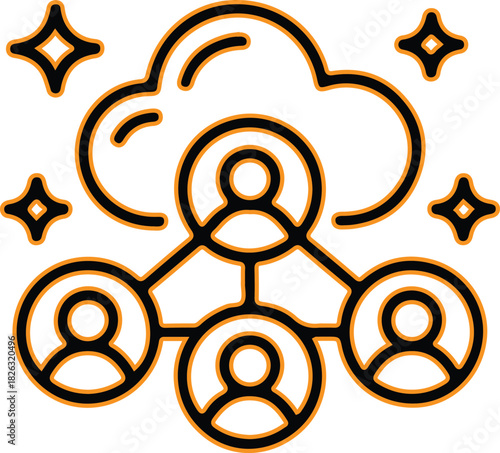 Cloud network connection people icons with sparkles