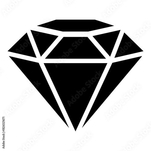 Diamond solid icon symbolizing value, rarity, excellence, and high quality. Ideal for premium membership, rewards, achievements, and visual metaphors for worth, strength, and uniqueness.