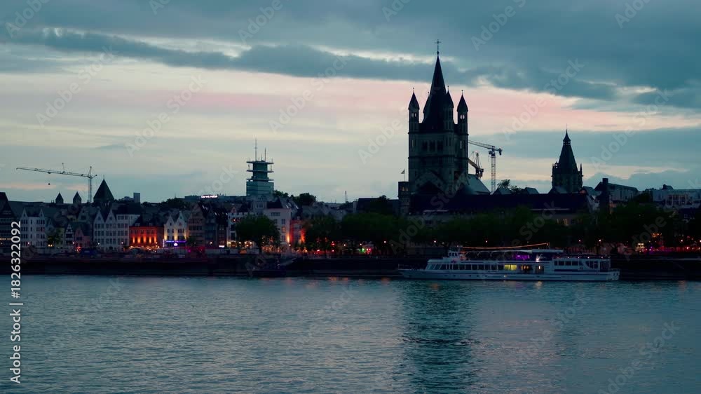 custom made wallpaper toronto digitalCityscape of waterfront old town houses illuminated at twilight in Cologne, Germany