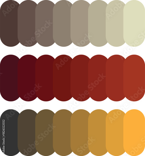 Three rows display a color palette of neutral, reddishbrown, and brownishyellow hues on transparent background
