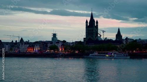 Wallpaper Mural Cityscape of waterfront old town houses illuminated at twilight in Cologne, Germany Torontodigital.ca
