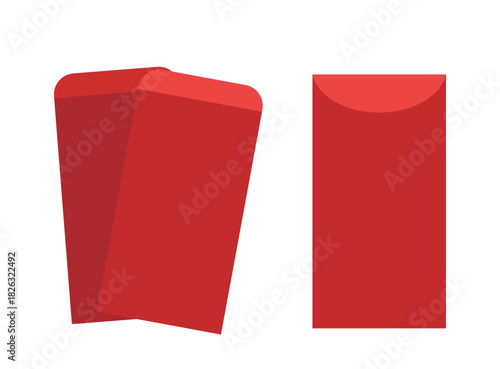Set of Chinese red envelope bag flat vector illustration.
Asian Chinese New Year hongbao Icon.
Lucky money red envelope bag clip art.
White background.
