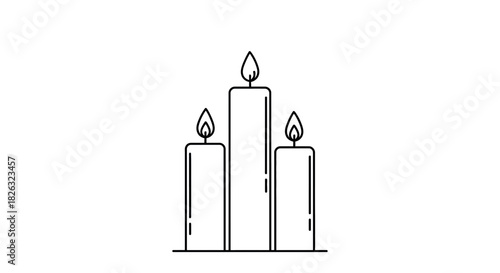Minimalist line art illustration of three candles burning
