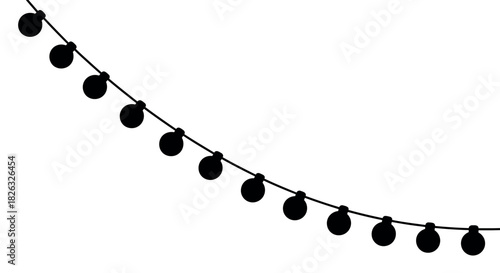 Diagonal string of solid light bulbs on a white background
