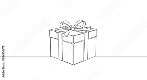 Elegant double ribbon gift box line art with a clean mono line design