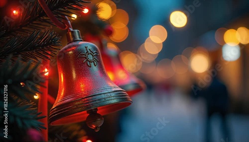 Christmas bell ringing with glowing light pulse 