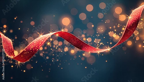 Sparkling Christmas ribbons moving gently in wind 