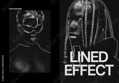 Line Paint Poster Photo Effect Mockup