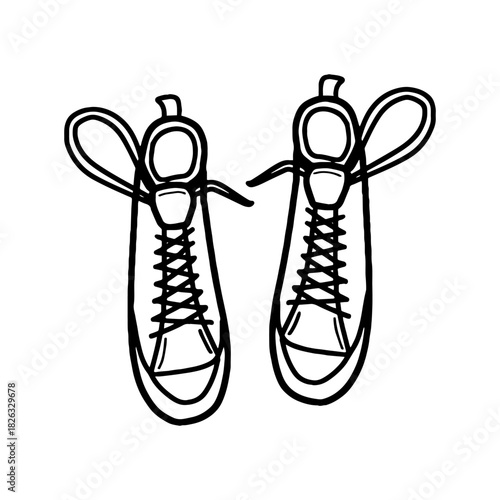 Classic high top sneakers top view line art hand drawn