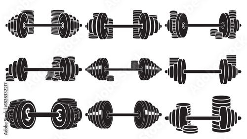 Minimal coin barbell investment strength icon — financial fitness emblem for portfolio resilience, capital endurance and risk-adjusted growth