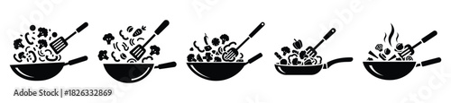 set of  stir fry icon vector illustration isolated on white background