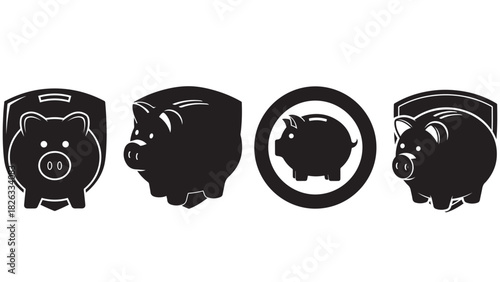 Badge-style piggy bank with coin slot — classic savings emblem for secure deposits, child finance and household budgeting