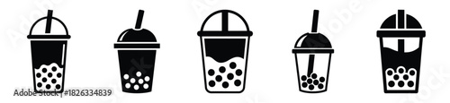 set of  boba drink icon vector illustration isolated on white background