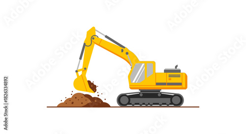 Illustration of a yellow excavator digging into a pile of dirt.