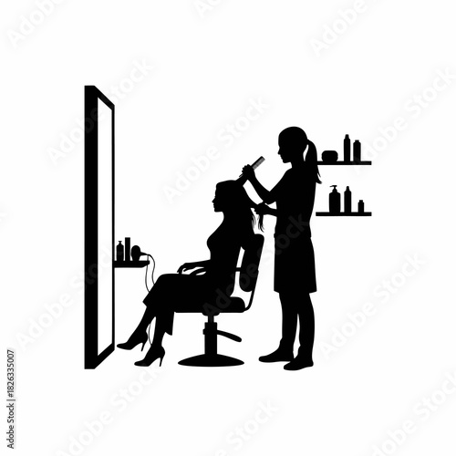 Hairdresser and Client in Salon Silhouette