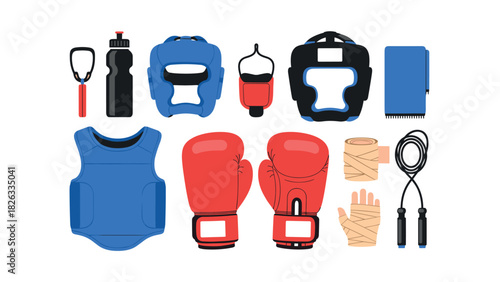 Boxing equipment set illustration for training and fitness design