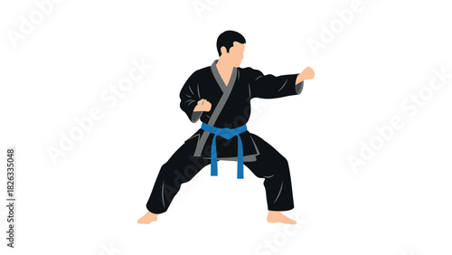 Martial arts enthusiast in karate pose for fitness training design