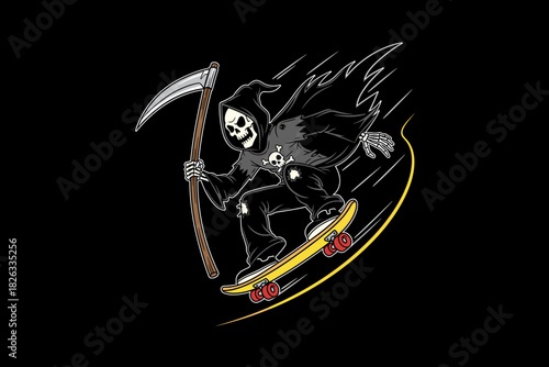 Grim Reaper Skateboarder Extreme Sports Illustration.