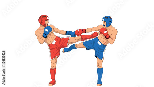 Martial arts competition: intense kickboxing match illustration for sports design