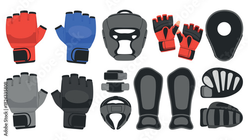 Comprehensive collection of mixed martial arts gear and equipment for training and protection