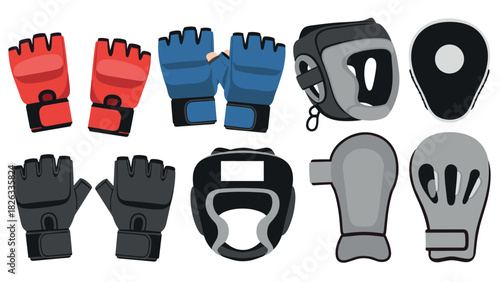 Boxing and mma equipment collection for training and fitness design