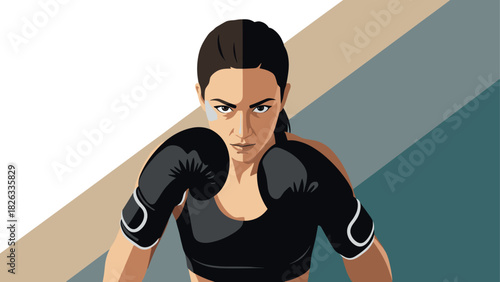 Determined female boxer illustration for sports fitness and motivation designs
