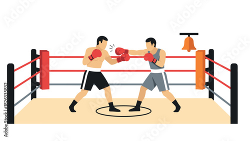 Boxing match in ring with fighters and red gloves - sports illustration for competitive spirit