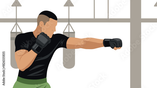Boxing training illustration with fighter in gym for fitness and sport design