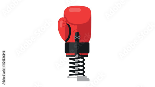 Red boxing glove on spring toy for sports and playful design concepts