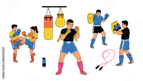 Muay thai training and fitness concept for sports designs