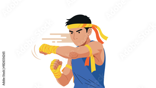 Dynamic martial arts fighter in action with striking pose for sports and fitness design
