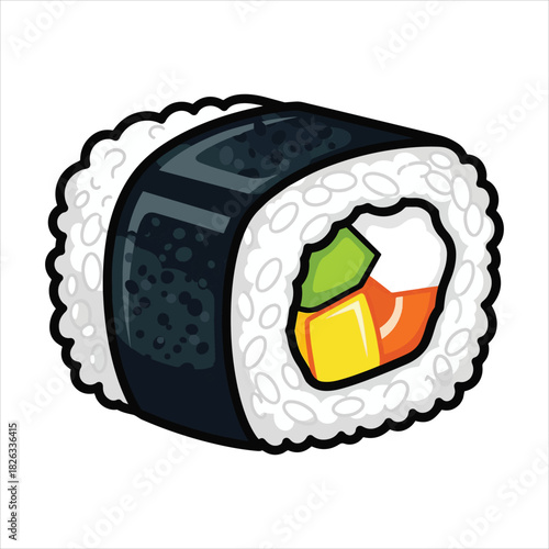 Delicious sushi maki roll with fresh ingredients illustration icon Art & Illustration