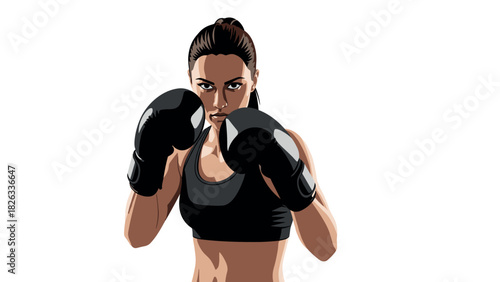 Strong female boxer in action pose for sports and fitness design