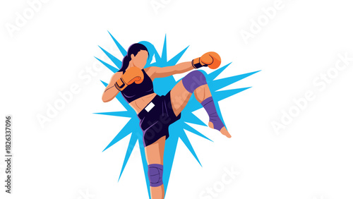 Dynamic female kickboxer illustration for sports and fitness design