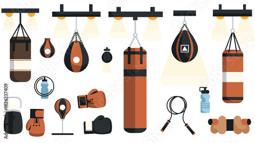 Boxing equipment collection for fitness and training design