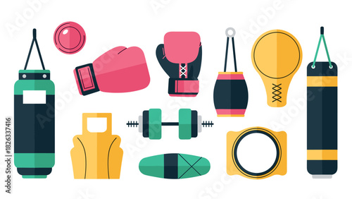 Boxing equipment collection for training and fitness design