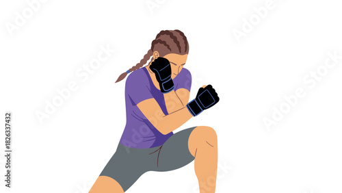 Female boxer training pose for fitness motivation and workout design