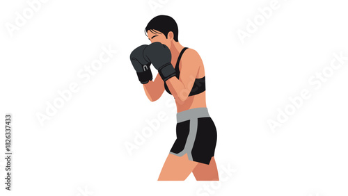 Female boxer illustration in boxing stance for sports design and fitness inspiration