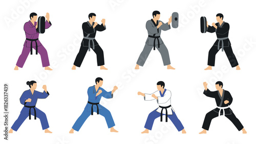 Diverse martial arts training illustration for fitness and self defense concepts