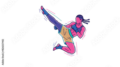 Dynamic martial arts kick illustration for sports design and posters